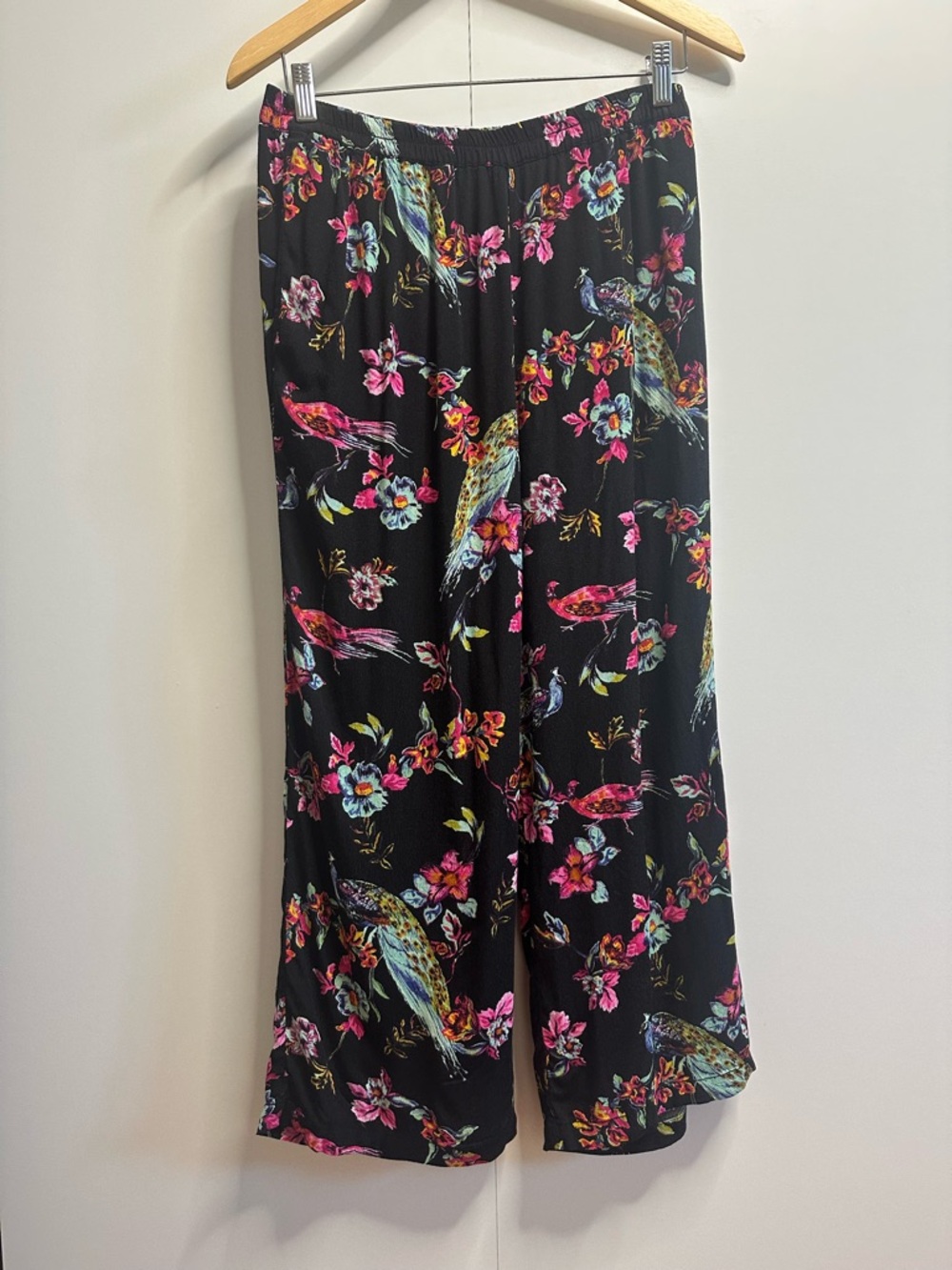 Anthropologie Black Peacock & Floral Wide-Leg Pants - Picture 2 of 9